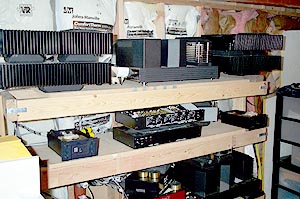 PSEs and KR Audio Antares on top shelf; White Lab monos and Marchand electronic xover below